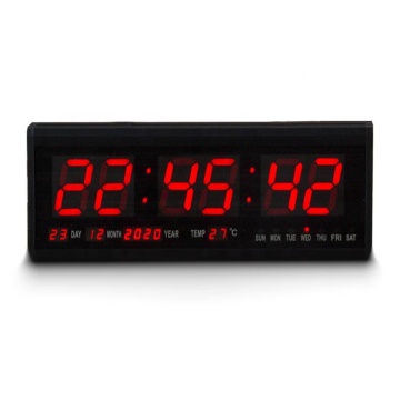 LED Wall Clock with Calendar, Temperature, and Date Display