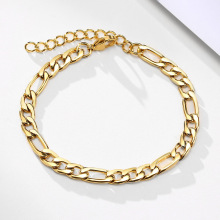 Stainless Steel 18K Gold Plated Figaro Chain Bracelet - Wholesale Fashion Jewelry