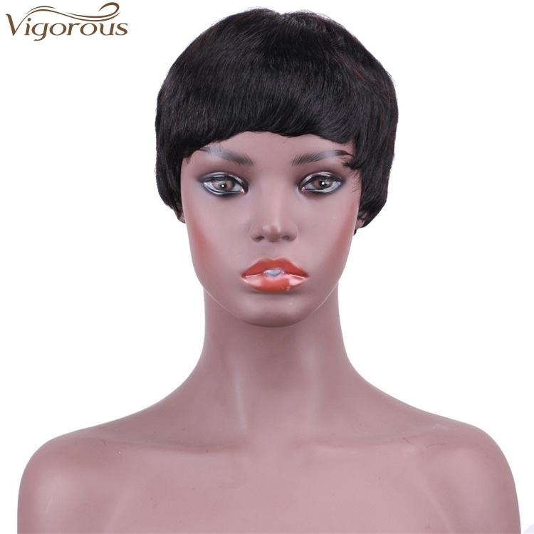 Vigorous Cheap Human Hair Short Bob Brazilian Pixie Cut Wig Straight Human Hair Wigs With Bangs 8 Inch Machine Made Real Wigs
