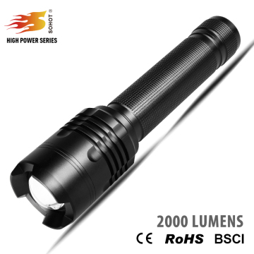 2000 Lumen super brightness aluminum alloy dry battery powered led flashlight