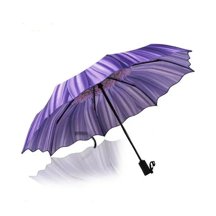 Auto Open and Close 3 Foldable 190t Pongee Irregular Sunflower Umbrella