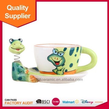 3D hand painted animal shape ceramic coffee mug with dish