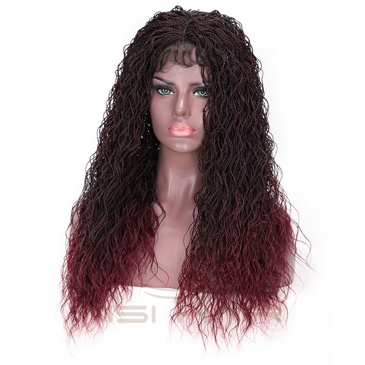 Aisi Hair Ombre Wine Red Lace Front Long Braided Wigs For Women Senegalese Twist Braided Lace Front  Synthetic Long Wavy Wigs