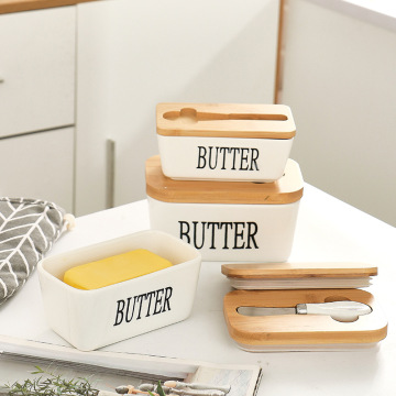 Ceramic Butter Box with Bamboo Lid, Knife, and Seal - 2025 Storage Container