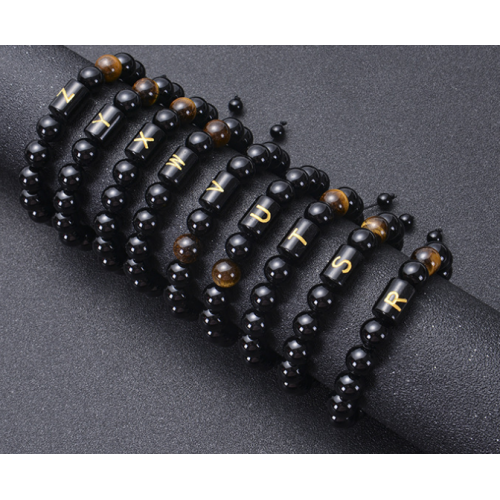 Natural black agate stone woven Beaded Bracelet alphabet logo Bracelet charming couple lettering gift