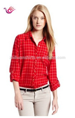 Red Long Sleeve Women Fashion Plaid Shirt