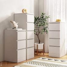 narrow bedside table with drawers