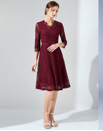 Three Quarter lace fabric dress evening dresses