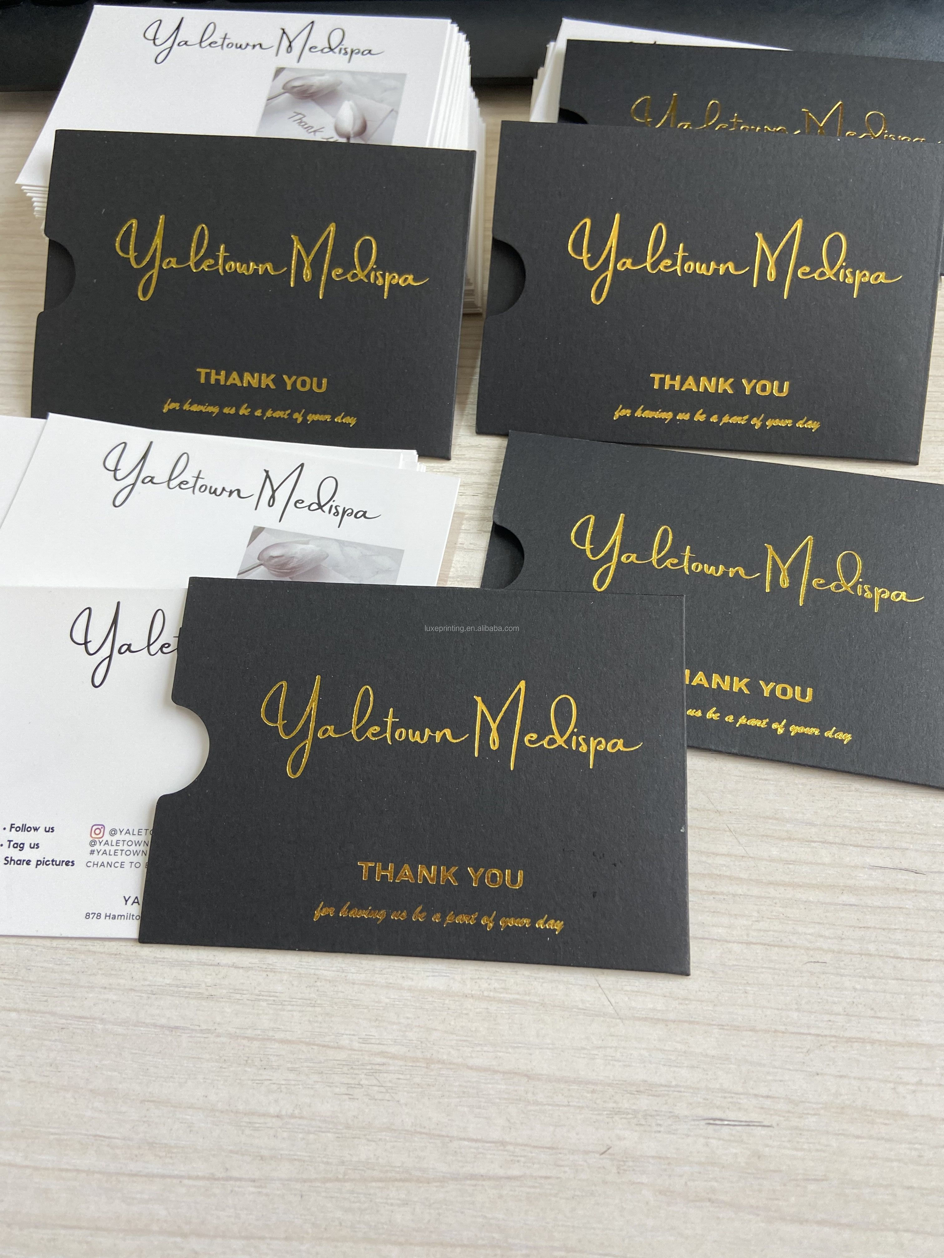 Custom design black envelope with private logo white thank you for purchase card