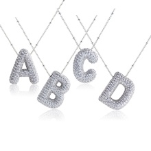 Silver and Copper Zircon Letter Pendant Necklace - New 26 English Alphabet Collection