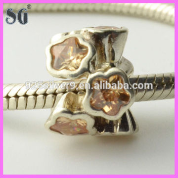 wholesale fashion jewellery flower shape 925 authentic silver charm zircon sterling silver bead