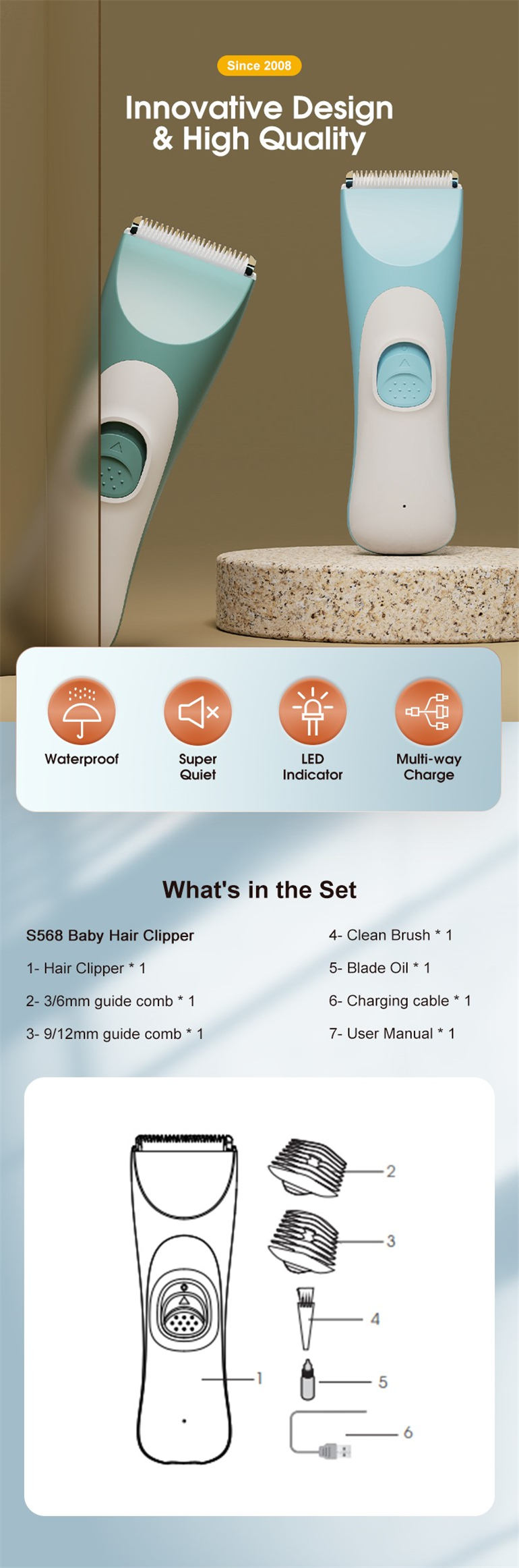 Ultra-quiet Ceramic Blade Electric Children's Hair Trimmers Ultra-quiet Ceramic Blade Electric Children's Hair Trimmers