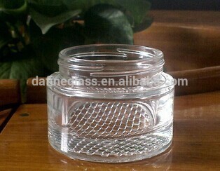 130ml clear glass wide mouth engraving pattern squat honey jar/ syrup jar / candy jar