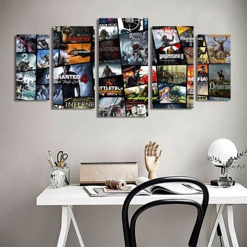 Custom Anime and Game Wall Art Canvas Prints - 5 Panel Collage Posters