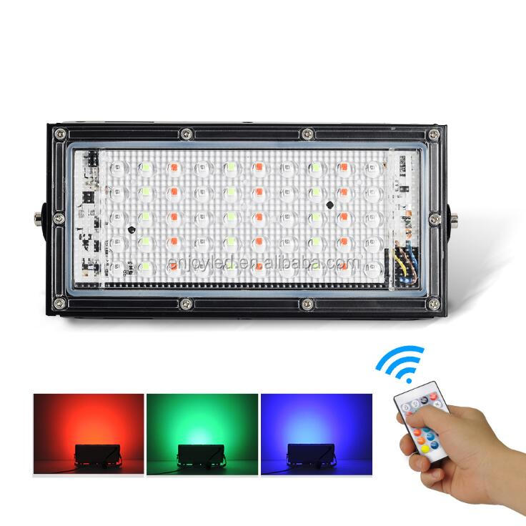 IP66 RGB led flood light 30W 35W in black case with 24keys remote for garden lighting