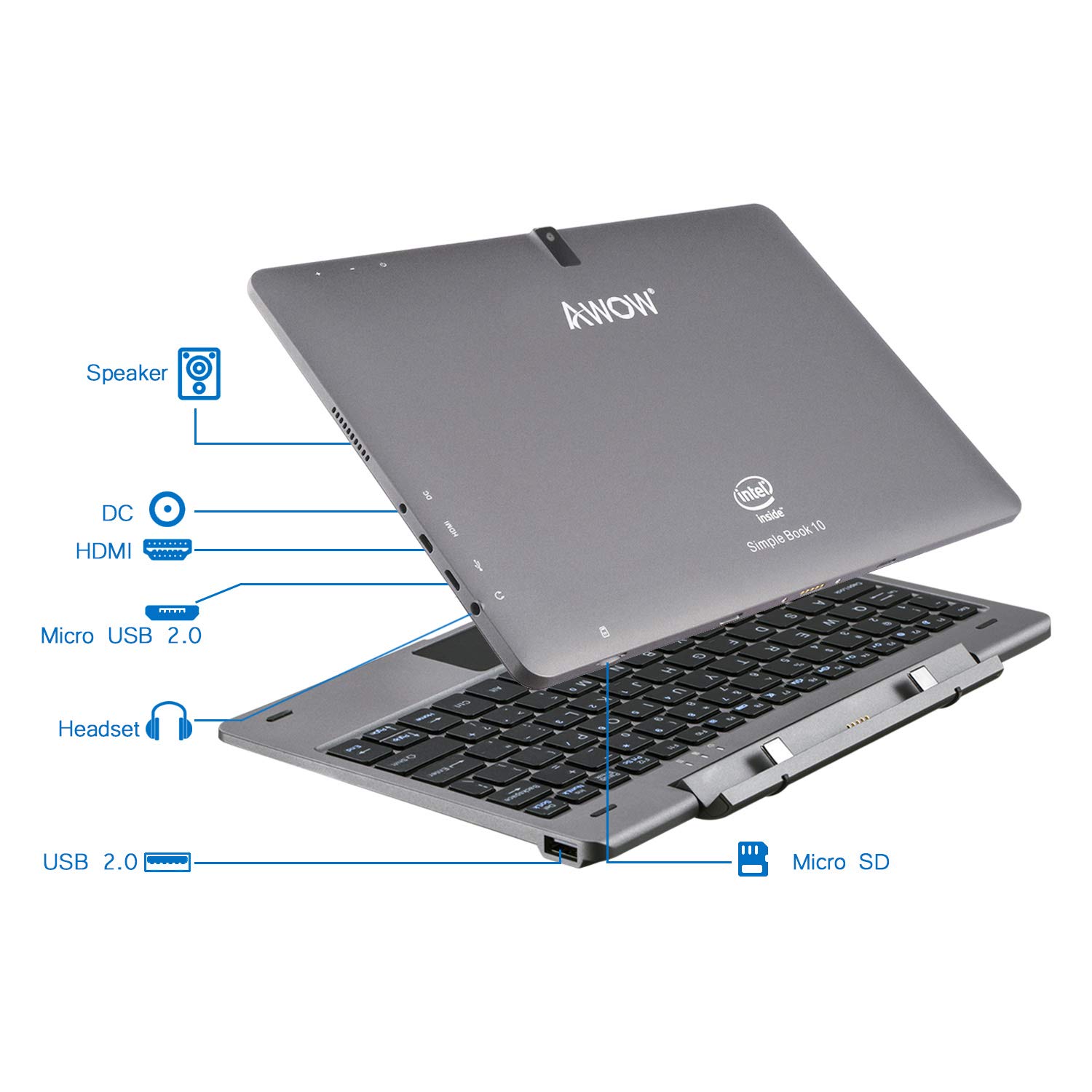 2 en 1 portátil 2019 más vendido 10.1 pulgadas All en una PC portátil tableta portátil con computadoras de teclado portátiles y computadoras de escritorio