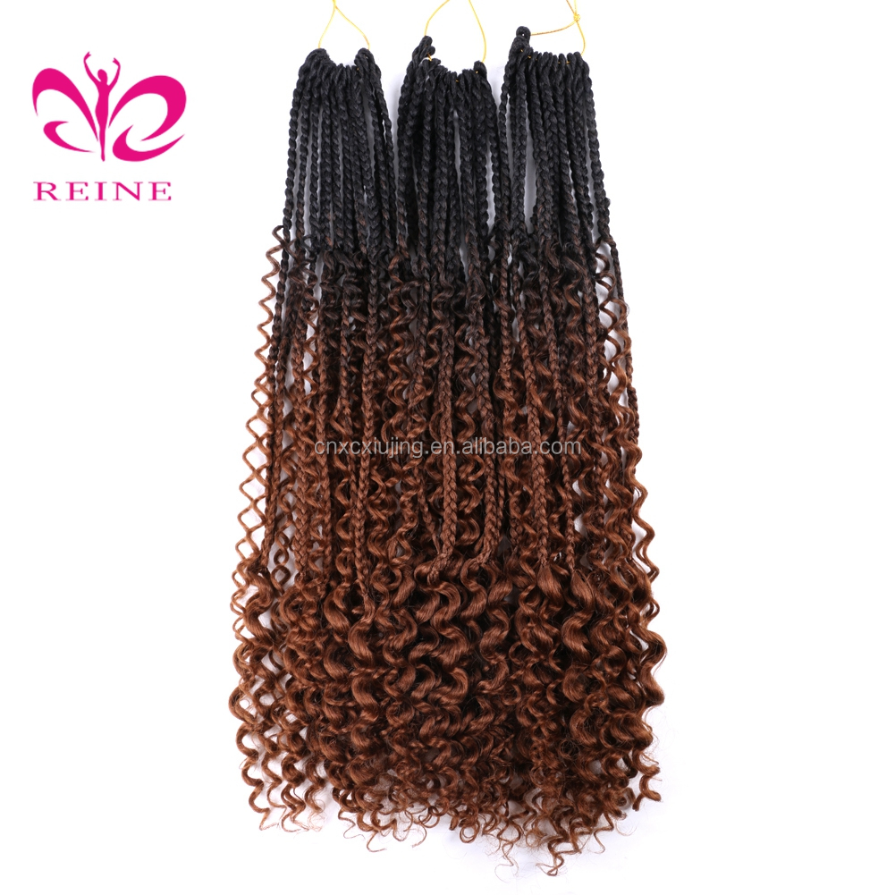 REINE New Styles Bohemian  Box Braids With Curls End Black Ombre Brown Synthetic Crochet Hair