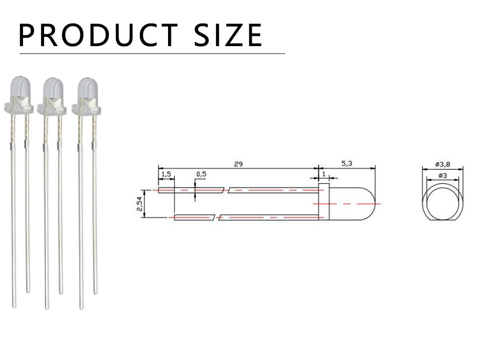 size of 3mm white LED