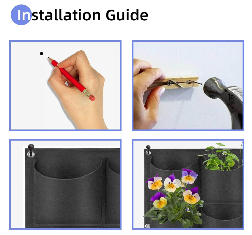 64 Pockets Wall Hanging Planter Planting Bag Vertical Garden Flower Greening Planting Container Wall Mounted Herb Planter
