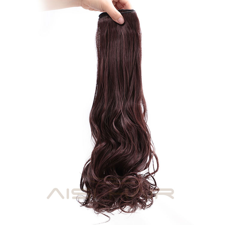 Aisi Hair Synthetic 8 Pcs Full Head Long Wavy High Temperature Fiber 18 Clips In Hair Extensions Brown Hairpieces For Women