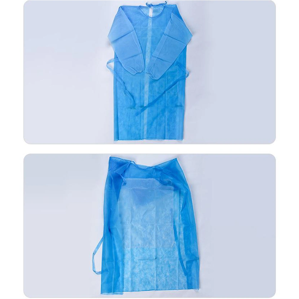 En13795 Test Report New 45g PP+PE/SMS Isolation Gown with 45GSM Blue to Protect Workers