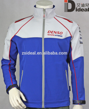 Racing softshell jacket/white and royal blue softshell jacket/embroidered promotional softshell jacket