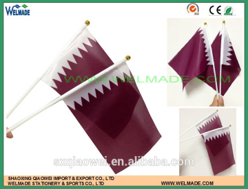 Hot sales Qatar hand flag/Qatar national day flag/stick flag/small flag