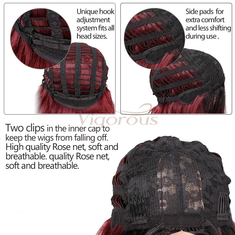 Vigorous Fiber for Women Long Curly Ombre Black to Red Wavy Synthetic Party Middle Part Cosplay Full Wigs