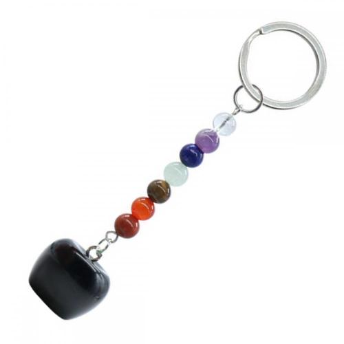 Black Obsidian 20MM Gemstone Apple Pendant Keychain with 7 Chakra Chain