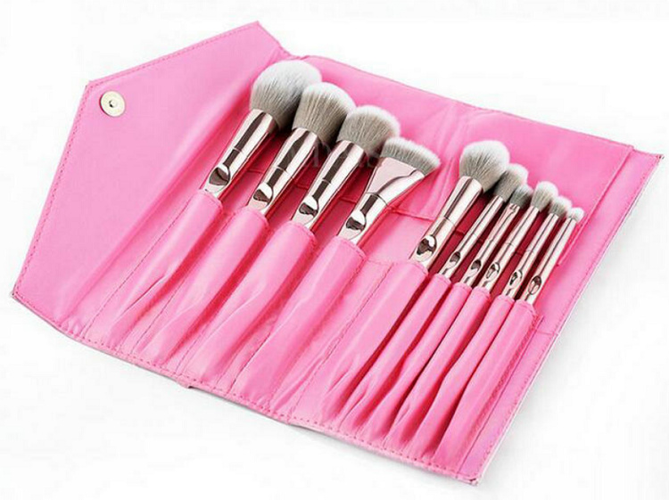 10pcs Cosmetic Brush Pink Cosmetic Makeup Brush Set with Bag