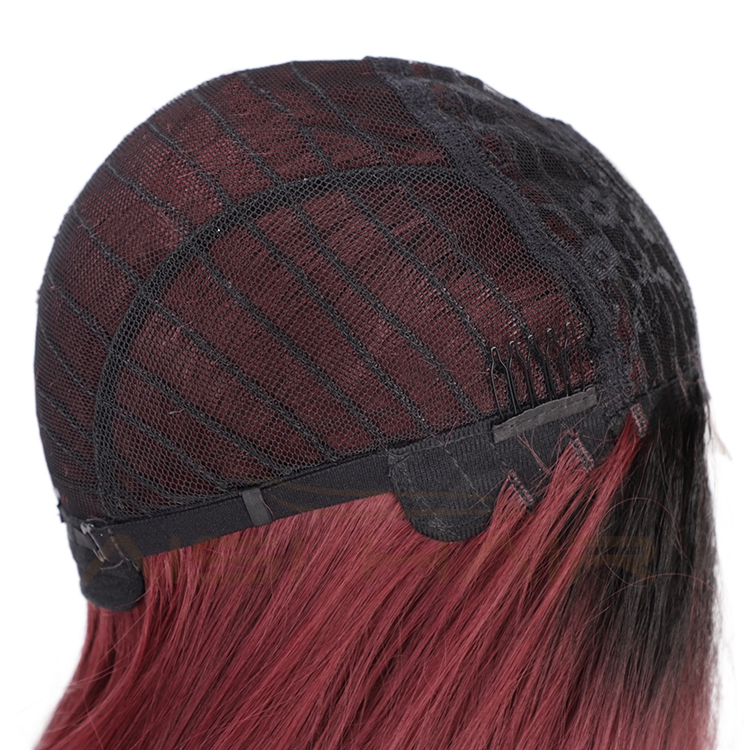 Aisi Hair Long Silky Straight Ombre Wine Synthetic Fiber Wigs For Black Women Long Middle Part Machine Made Synthetic Wigs