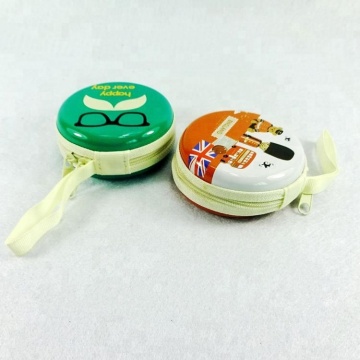 round shaped small pocket zipper coin tin case