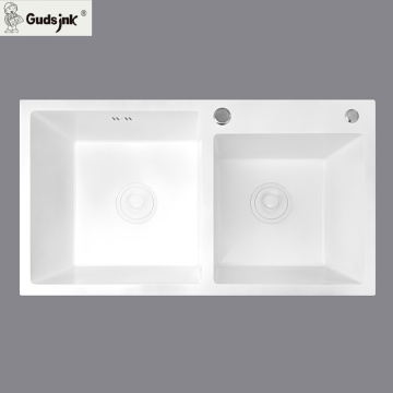 White Double Bowl Top-mount Stainless Steel Kitchen Sink