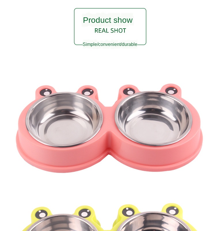 Pet Bowl Feeder Stainless Steel Dog Two-in-one Cartoon Frog Non-slip Pet Double