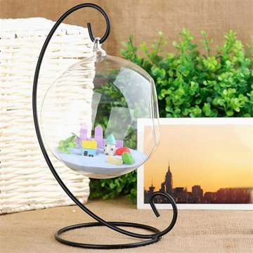 Hanging Glass Terrarium Clear Glass Vase Aquarium With Metal Display Stand For Succulents Micro Landscape Hydroponic Glass Tank