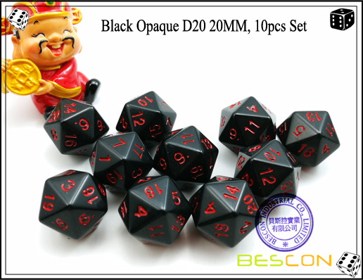 Schwarzes Opaque D20 20MM, 10pcs Set-1 Black Opaque D20 20MM, 10pcs Set-1