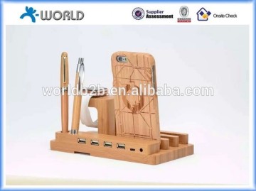 4-Port USB Famliy-Sized Eco-Friendly Bamboo Multi-Device Charging Dock for Cellphone
