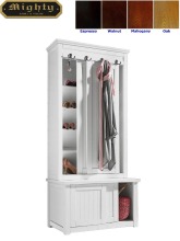 White Hall Tree Entryway Wooden Storage Shoe Bench Storage