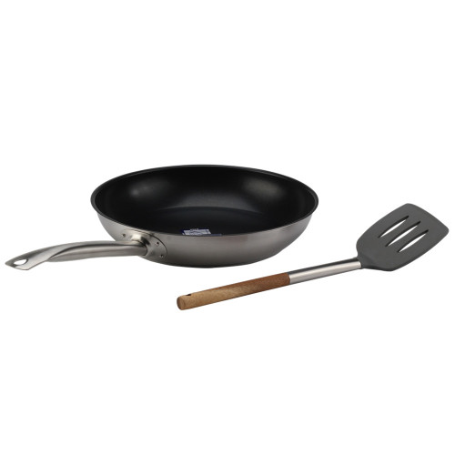 NonstickBlack Frying Pan with Silicone Spatula Turner