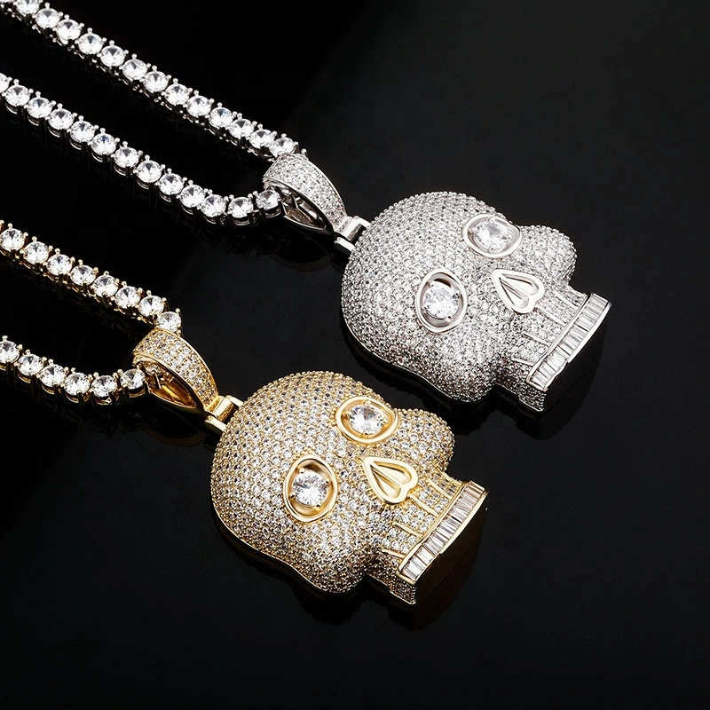 New Skull Pendant Necklace Gold Color Tennis Chain High Quality Ice Micro Pave Cubic Zirconia Hip Hop Fashion Necklace Jewellery
