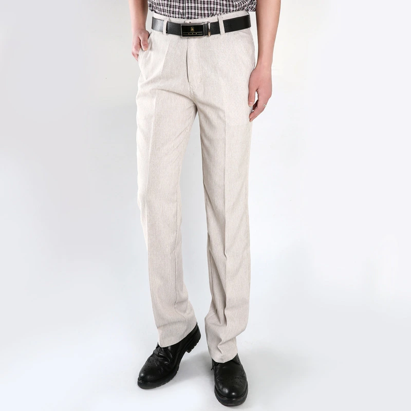 Classic Mens Casual Pants Lightweight Elasticated Waist Linen Trousers