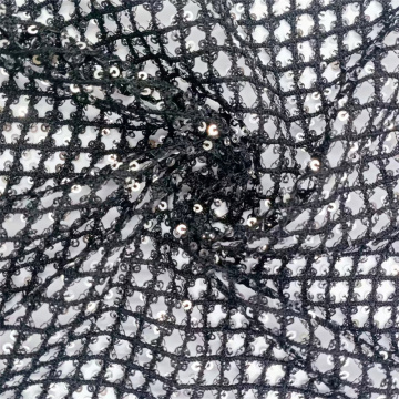 Black Shine Sequin Eyelet Embroidery Mesh Fabrics
