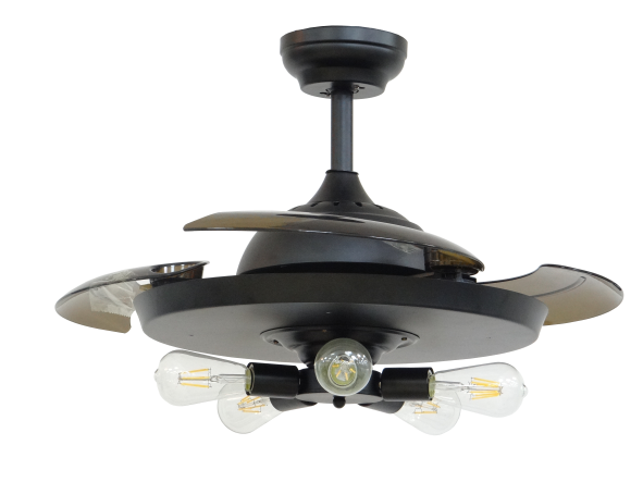 Black Modern Retractable Ceiling Fan with 5 Bulbs