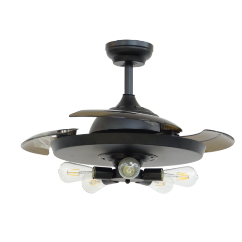 Black Modern Retractable Ceiling Fan with 5 Bulbs