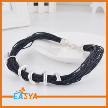 Black Leather Chain Necklace Leaf Necklace