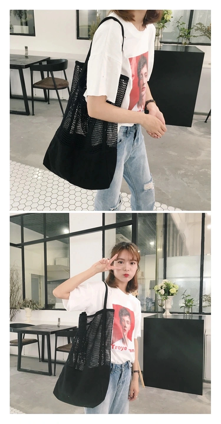 2021 New Simple Fashion Large Capacity Women Mesh Transparent Bag Double-Layer Large Beach Bags