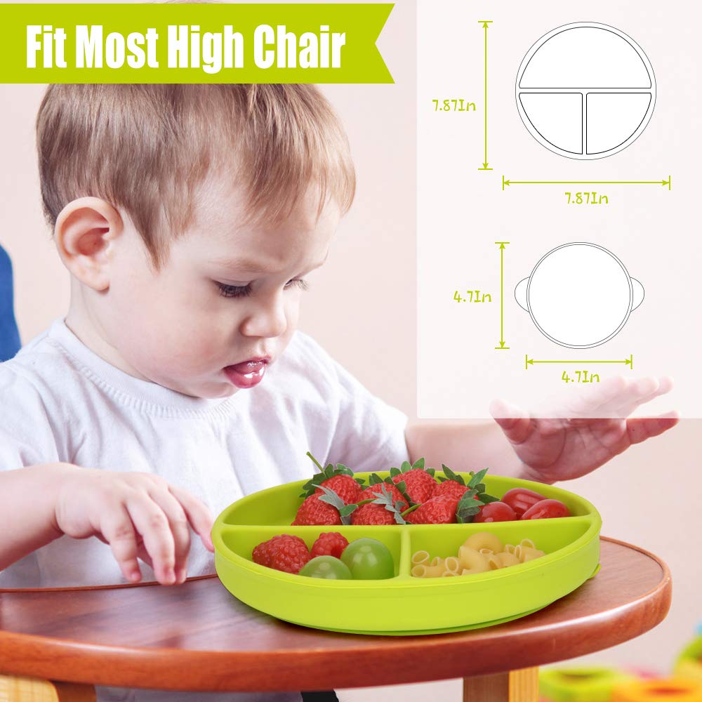 Yuming Factory BPA Free Toddler Kids Children Divided Toddler Dinner Feeding Plate Silicone Baby Suction Plate with Lid