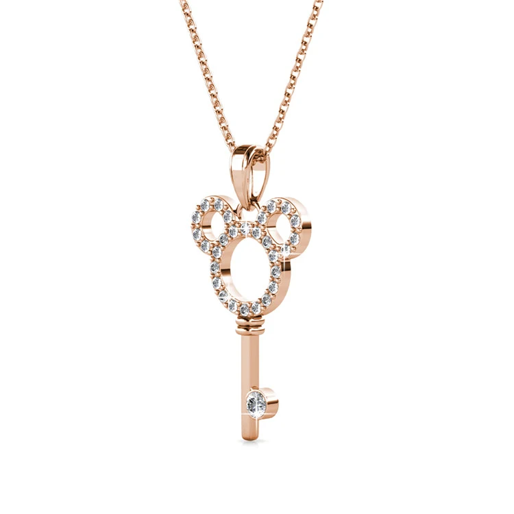 Gold Plated Jewelry Mickey Key Pendant Necklace Premium Grade Crystals From Austria