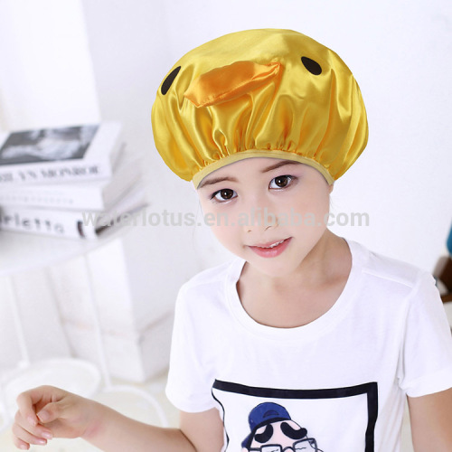 Cute special customzied printing cheap fashion satin kids shower cap