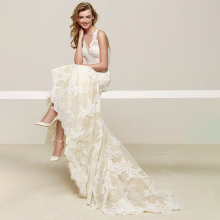 Sensual Halter Neck Lace Central Opening and Sophisticated Grosgrain Bow Brides Dress